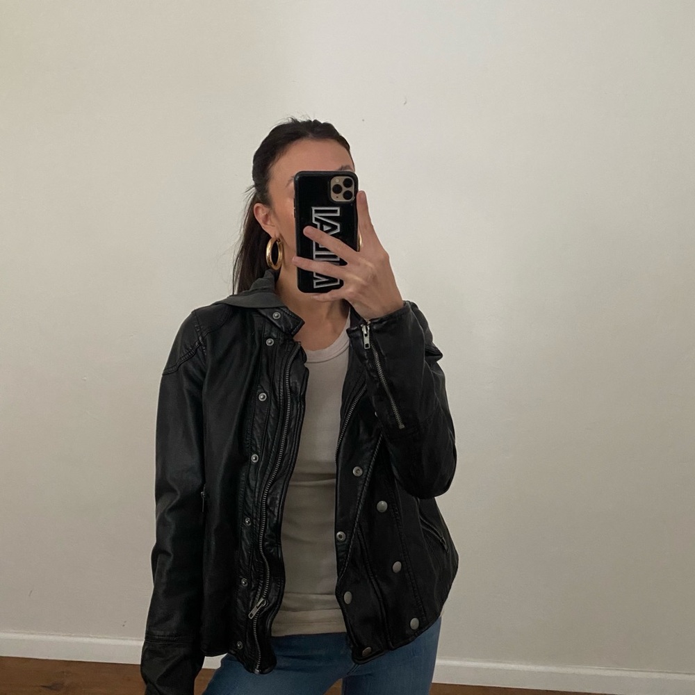 Free People leather jacket with hoodie